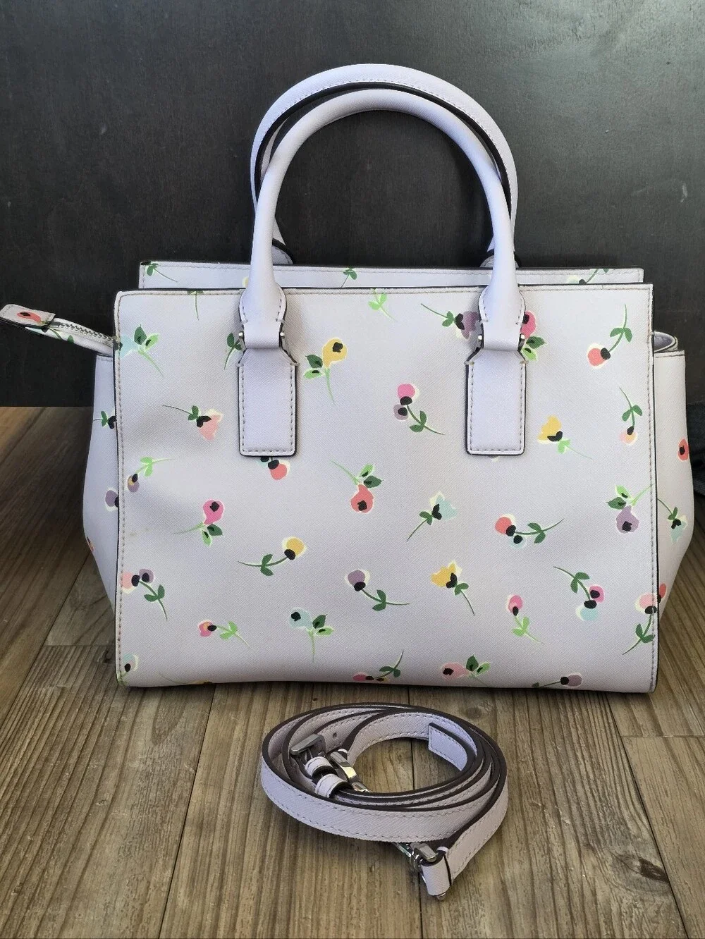 kate spade Cameron Medium Satchel in the Wildflower Ditsy lavender floral print
